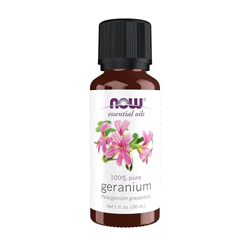 Buy now NOW Essential Oils, Geranium Oil, Soothing Aromatherapy Scent, Steam Distilled, 100% Pure, Vegan, Child Resistant Cap, 1-Ounce at indiglob india