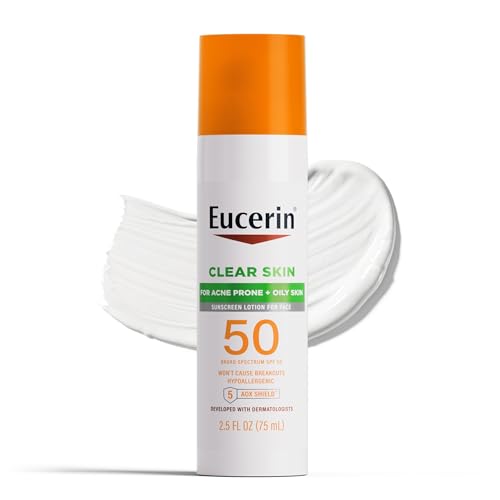 Buy now Eucerin Sun Clear Skin Face Sunscreen Lotion SPF 50 for Acne Prone and Oily Skin, Lightweight Sunscreen with Oil-Absorbing Minerals, Won't Cause Breakouts, Hypoallergenic, 2.5 Fl Oz Bottle at indiglob india