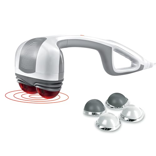 Buy now Homedics Back Massager - Heated Automatic Percussion Back, Body and Neck Massager with Dual Pivoting Heads, Interchangeable Nodes, for Shoulders, Legs and Feet, White at indiglob india