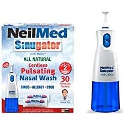 Buy now NeilMed Sinugator Cordless Pulsating Nasal Wash Kit with One Irrigator, 30 Premixed Packets and 3 AA Batteries(Pack of 1) at indiglob india