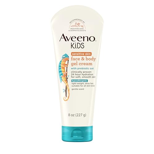 Buy now Aveeno Sensitive Skin Face & Body Gel Cream for Kids with Prebiotic Oat, Clinically Proven 24 Hour Hydration for Soft Skin, Quick Drying and Lightweight, Hypoallergenic, 8 oz at indiglob india