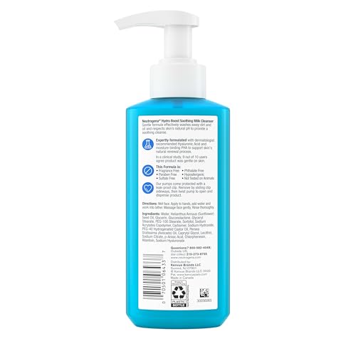 Buy now Neutrogena Hydro Boost Face Wash Soothing Milk Cleanser, Fragrance Free Hydrating Facial Cleanser With Hyaluronic Acid, Sensitive Skin Face Wash & Makeup Remover, 7.8 Fl Oz at indiglob india