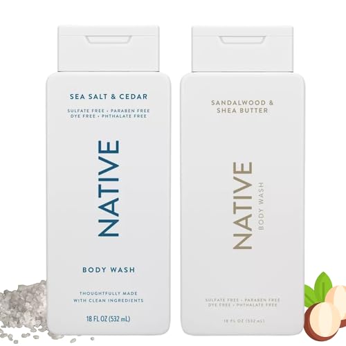 Buy now Native Body Wash, 2 Pack - Sandelwood and Shea Butter & Sea Salt and Cedar 18oz Clean Body Cleanser, Sulfate-Free, Paraben-Free Formula for All Skin Types at indiglob india