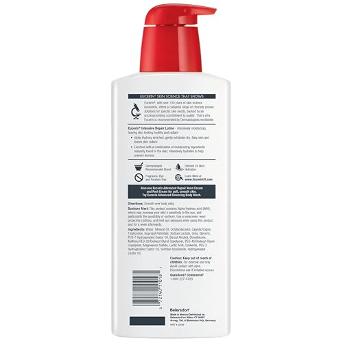 Buy now Eucerin Intensive Repair Body Lotion for Dry Skin with Alpha Hydroxy, Body Moisturizer for Very Dry Skin, Moisturizes, Exfoliates and Conditions, Fragrance Free and Paraben Free, 16.9 Fl Oz Bottle at indiglob india