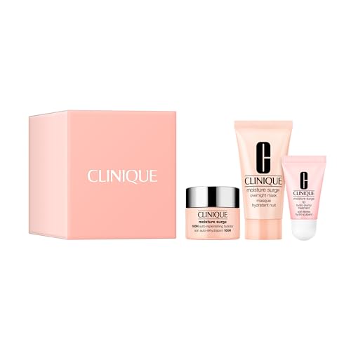 Buy now Clinique Hydration Heroes Gift Set | Moisture Surge 100H Moisturizer | Moisture Surge Overnight Mask | Lip Treatment | Hydrating + Glow | Includes 3 Travel Size Pieces at indiglob india