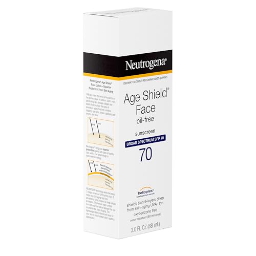 Buy now Neutrogena Age Shield Face Oil-Free Sunscreen Lotion with Broad Spectrum SPF 70, Non-Comedogenic Moisturizing Sunscreen to Help Prevent Signs of Aging, PABA-Free, 3 fl. oz. at indiglob india