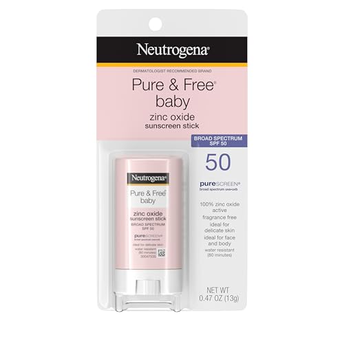 Buy now Neutrogena Pure & Free Baby Mineral Sunscreen Stick with Broad Spectrum SPF 50 & Zinc Oxide, Water-Resistant, Hypoallergenic, Paraben-, Dye- & PABA-Free Baby Face & Body Sunscreen, 0.47 oz at indiglob india