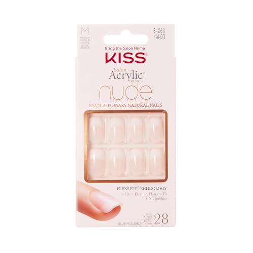 Buy now Kiss Salon Acrylic Nude French 28 Count Medium Length Flat (Pack of 3) at indiglob india