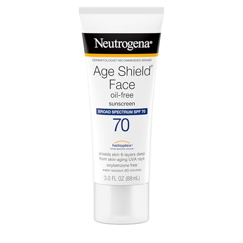 Buy now Neutrogena Age Shield Face Oil-Free Sunscreen Lotion with Broad Spectrum SPF 70, Non-Comedogenic Moisturizing Sunscreen to Help Prevent Signs of Aging, PABA-Free, 3 fl. oz. at indiglob india