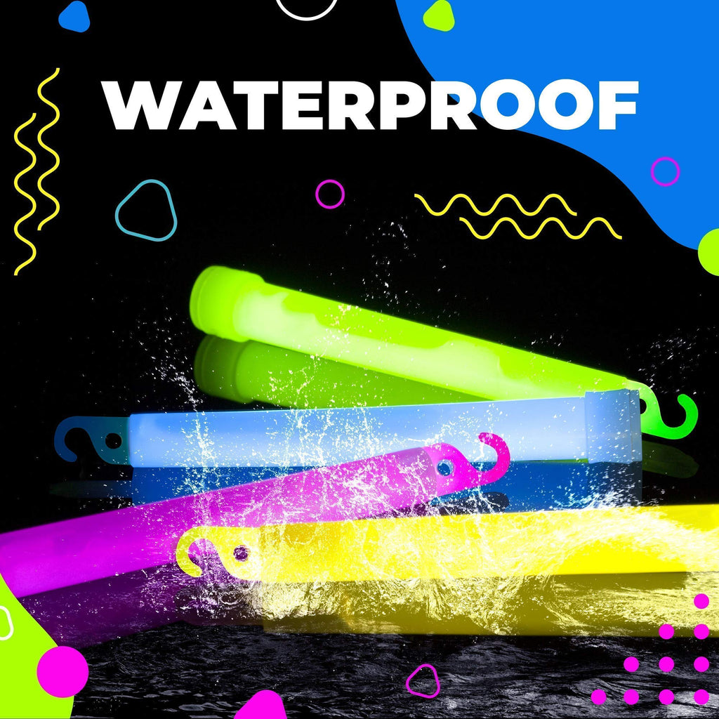 Ultra Bright Glow Sticks in waterproof packaging, featuring vibrant colors for outdoor fun. Available at Curat Cart.