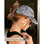 Stylish hat-friendly claw clip holds hair securely while complementing your baseball cap. Premium imported design for effortless style.