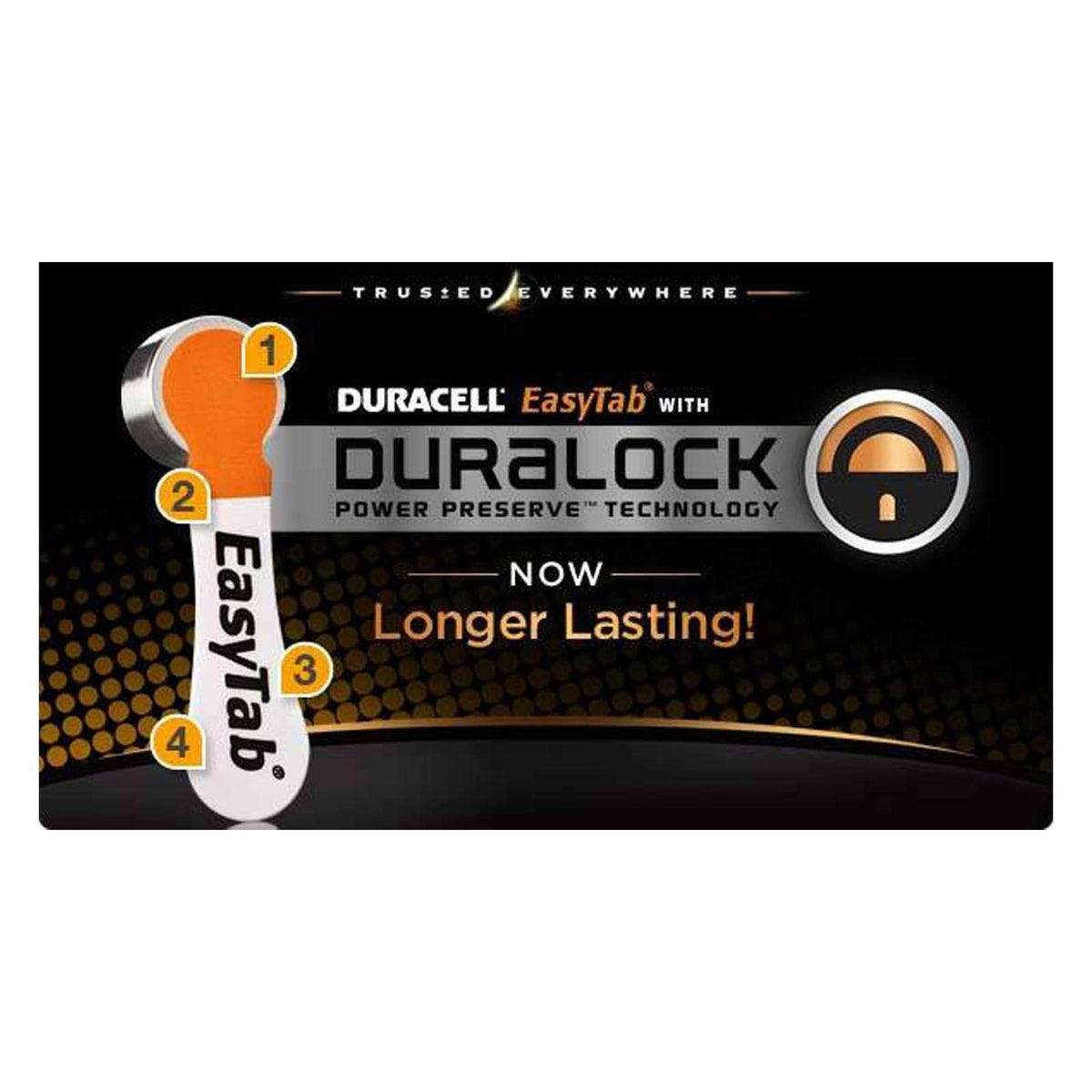 Duracell Zinc Air Hearing Aid Battery in official packaging, featuring Duralock technology for longer lasting power at Curat Cart.