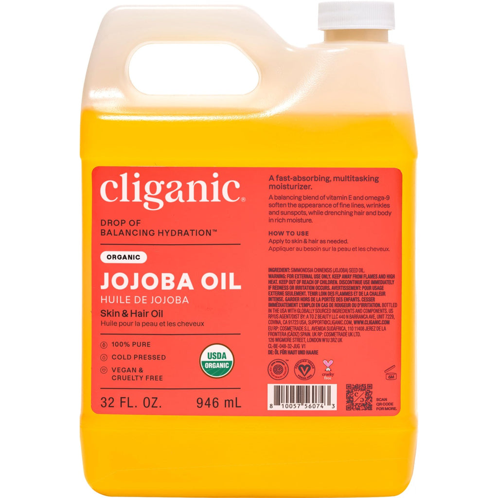 Cliganic Organic Jojoba Oil 16oz with Pump, 100% Pure | Bulk, Moisturizing Oil for Face, Hair, Skin & Nails | Natural Cold Pressed