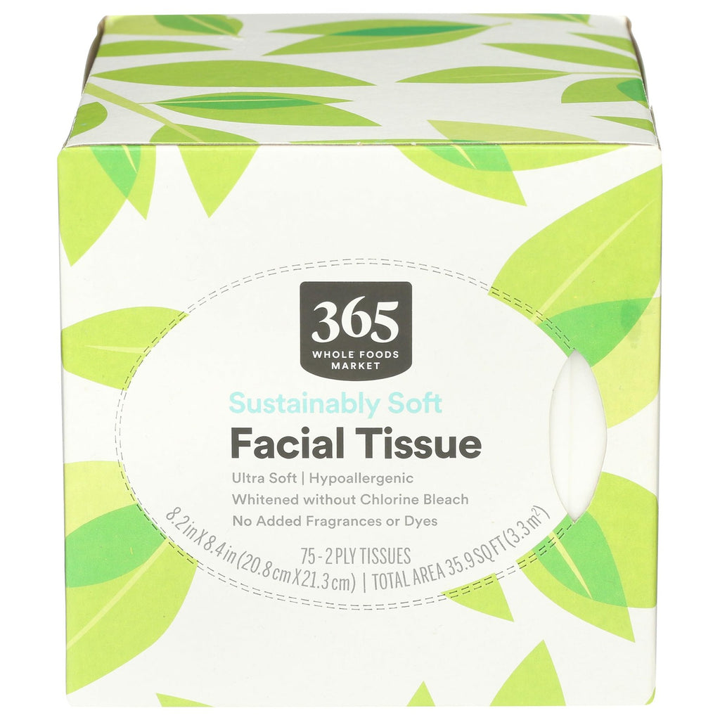 Sustainably Soft Facial Tissue from Whole Foods Market, a premium import available at Curat Cart. Ultra soft, hypoallergenic, and dye-free.