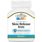 21st Century Slow Release Iron 45mg Tablets, Gentle on Stomach, 60 Count | High-Potency Ferrous Sulfate, Compare VS. Slow FE® & Healthy Red Blood Cells, Gluten Free, No Added Yeast, For Women & Men