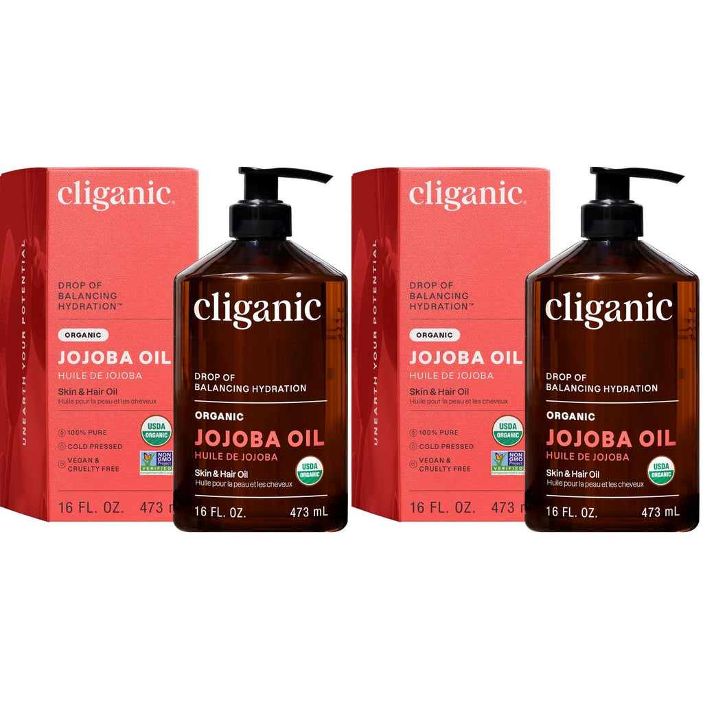 Cliganic Organic Jojoba Oil 16oz with Pump, 100% Pure | Bulk, Moisturizing Oil for Face, Hair, Skin & Nails | Natural Cold Pressed
