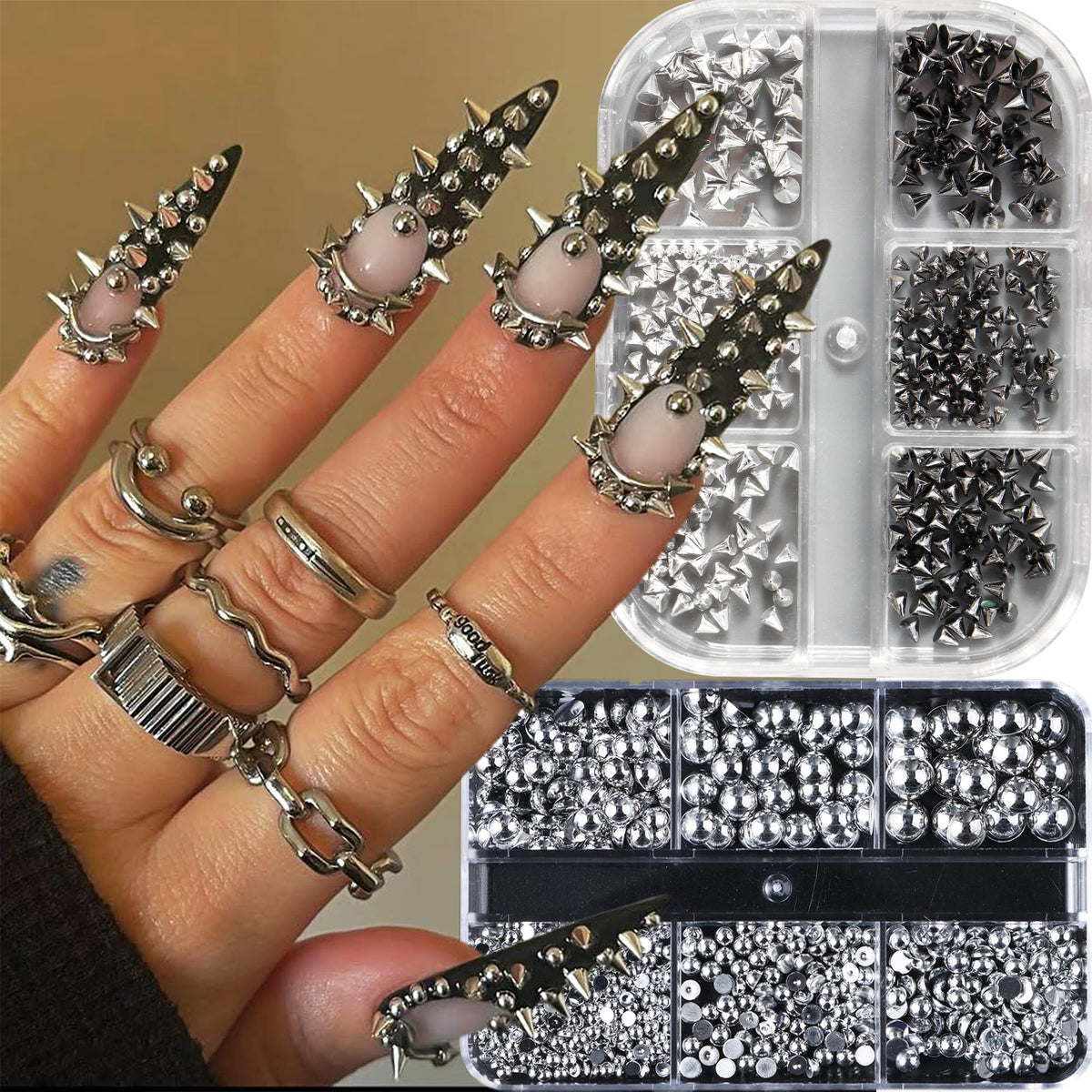 Premium mini metal punk nail art studs in official packaging, perfect for stylish nail designs. Available at Curat Cart.