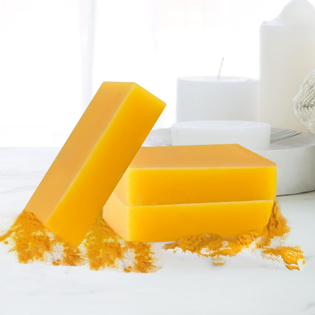 Experience the vibrant Lemon Turmeric Soap Bar in premium packaging, highlighting natural ingredients for glowing skin. Available at Curat Cart.