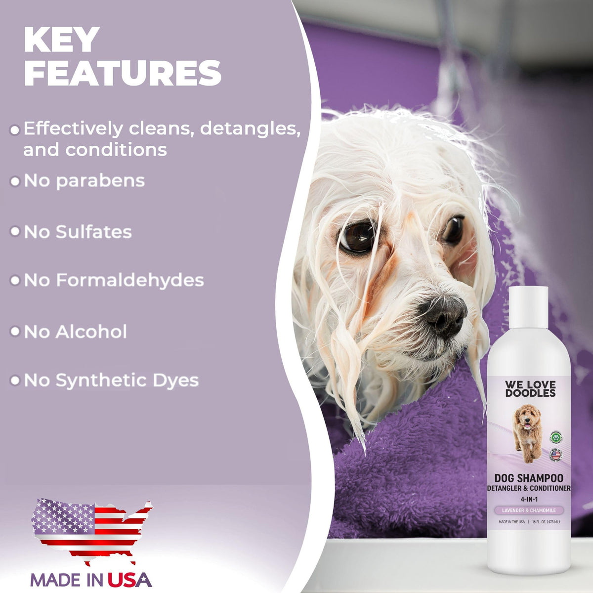 Premium Dog Shampoo Conditioner Detangler ensures a clean, tangle-free coat. 100% Authentic, available at Curat Cart in India.