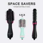 Compact dual voltage hair dryer with multiple attachments; lightweight design for easy travel, perfect for styling anywhere.