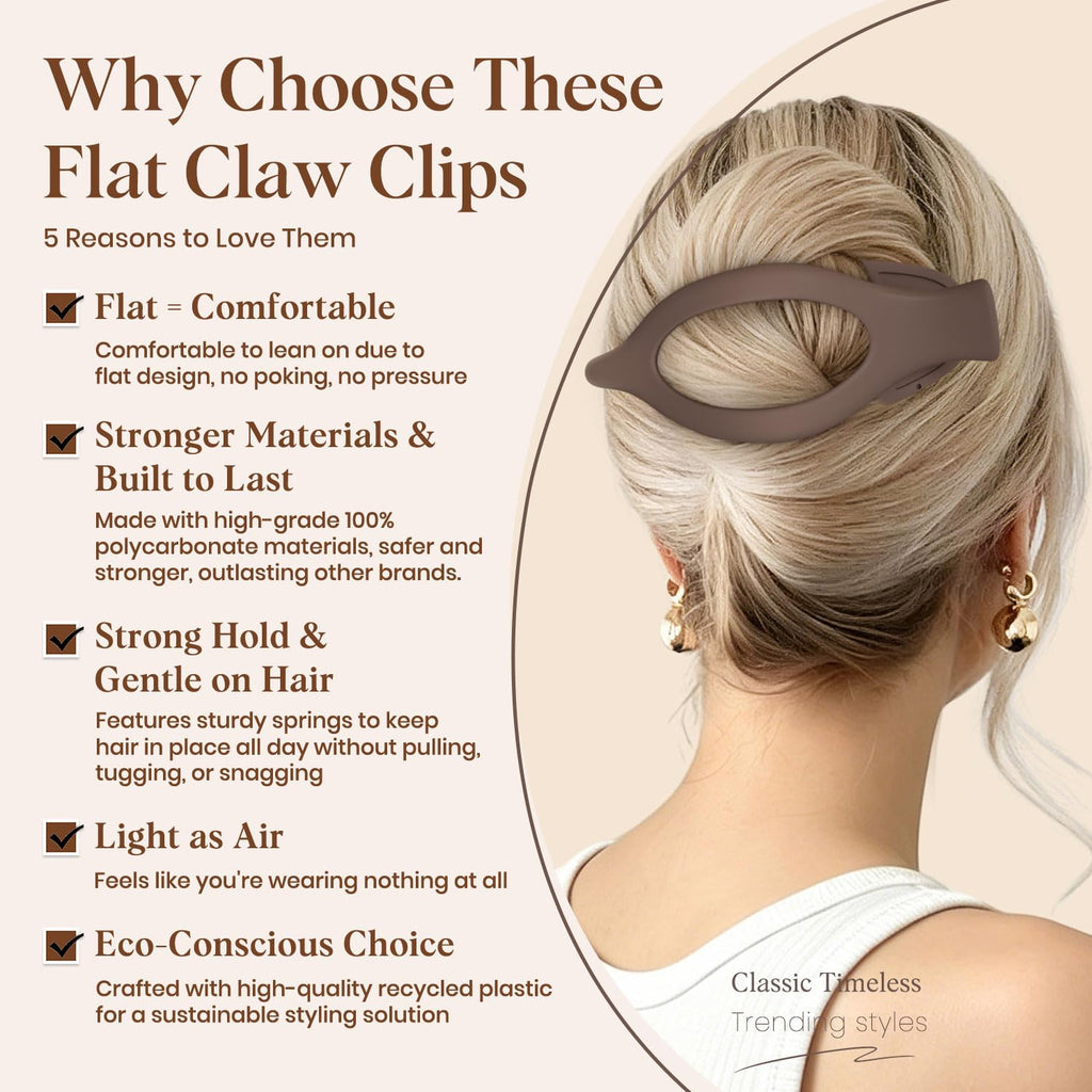 Discover premium imported 4 PCS large flat hair clips, designed for comfort and strong hold, perfect for eco-conscious styling.