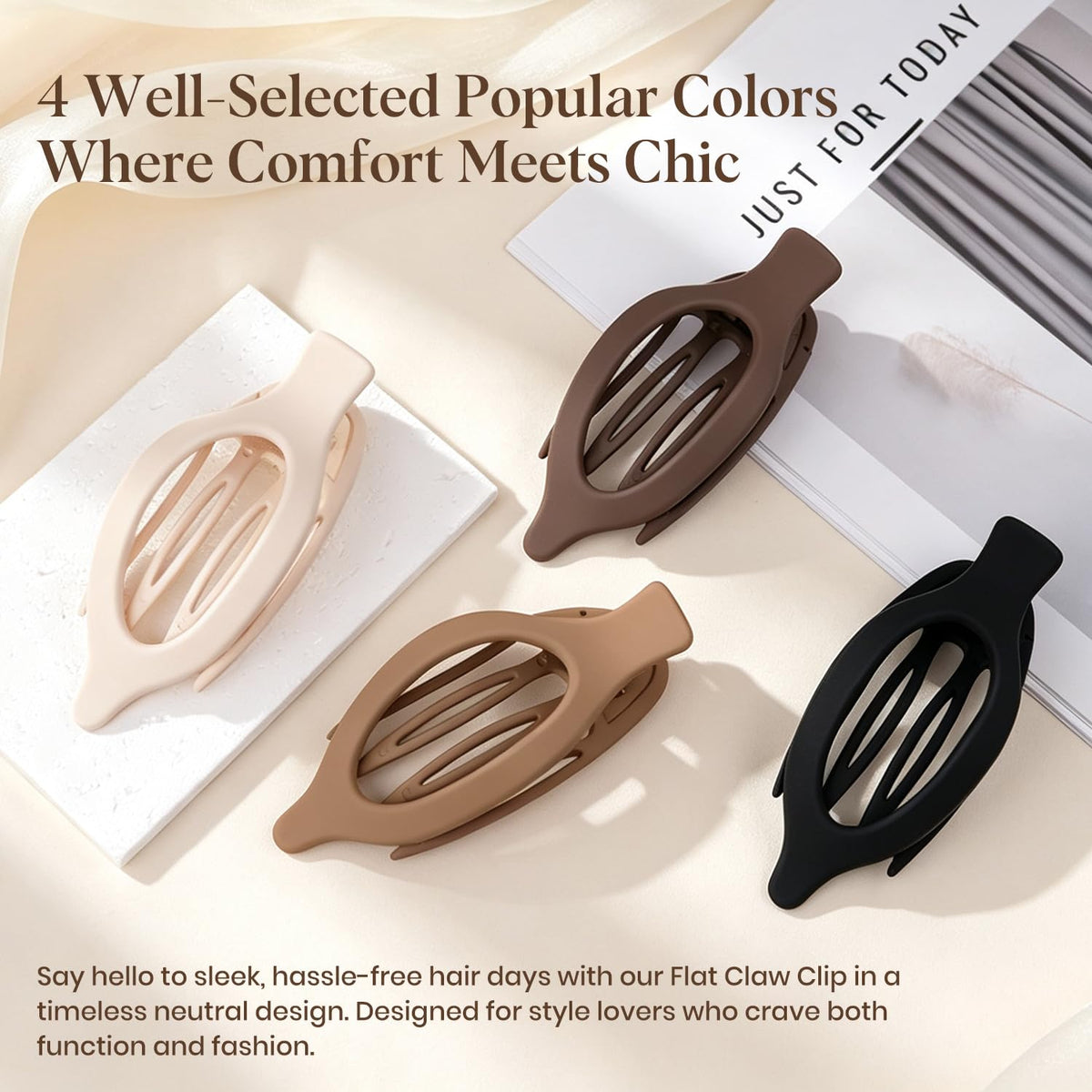 Discover 4 stylish flat hair clips in popular colors. Perfect for effortless chic. Order online for quick delivery.