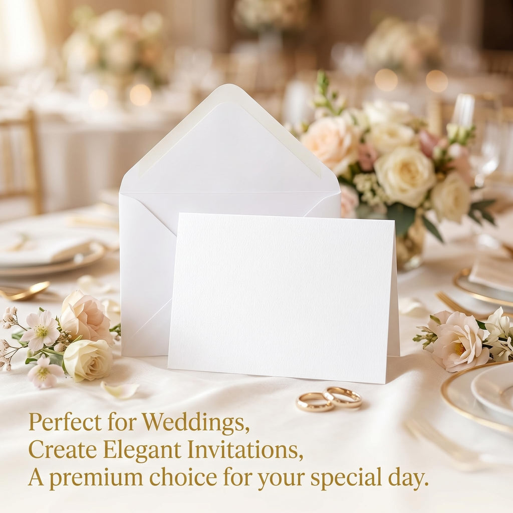 Premium blank white cards and envelopes, ideal for elegant invitations. 100% Authentic, available at Curat Cart in India.