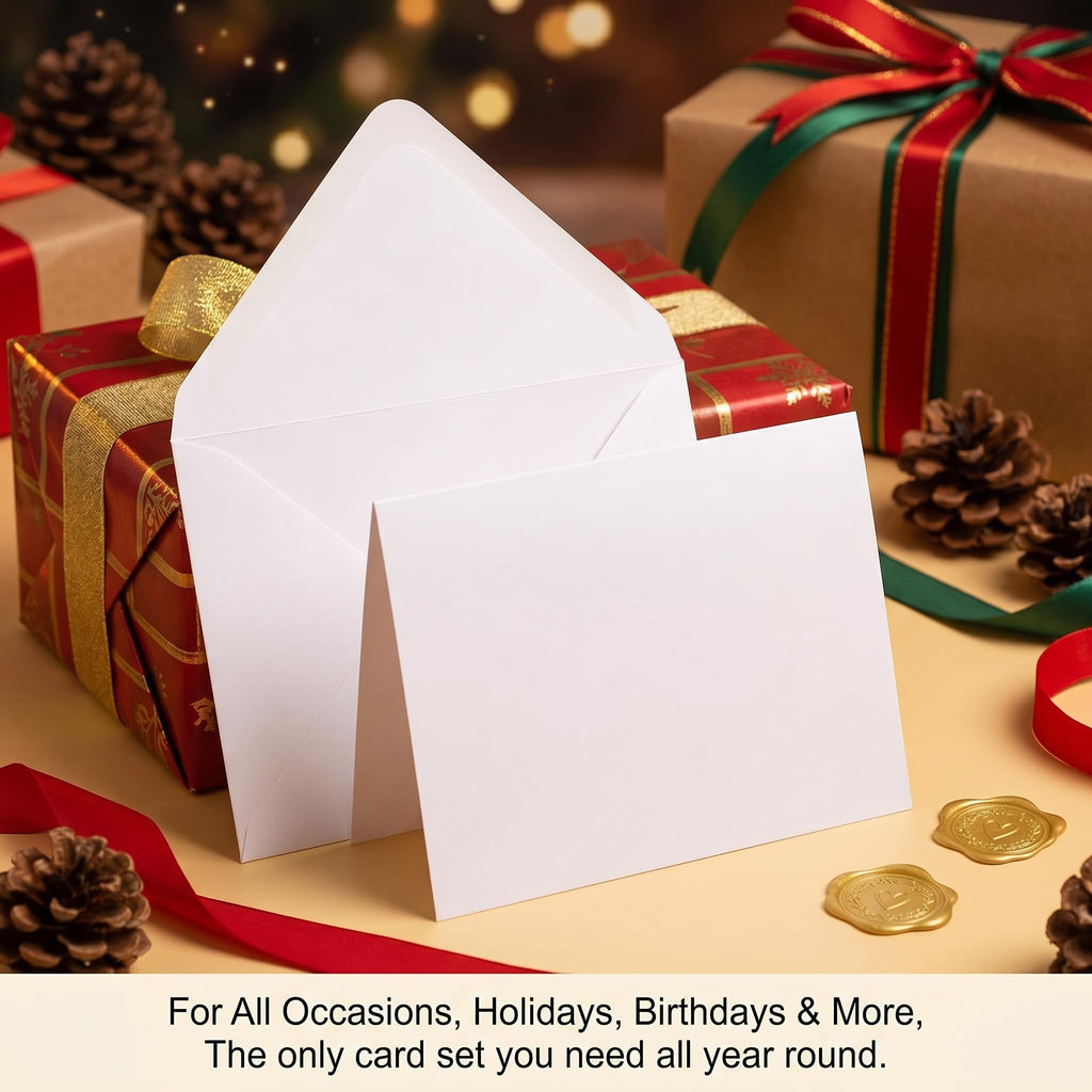 Premium blank white cards and envelopes in official packaging from Curat Cart, perfect for all occasions and celebrations.