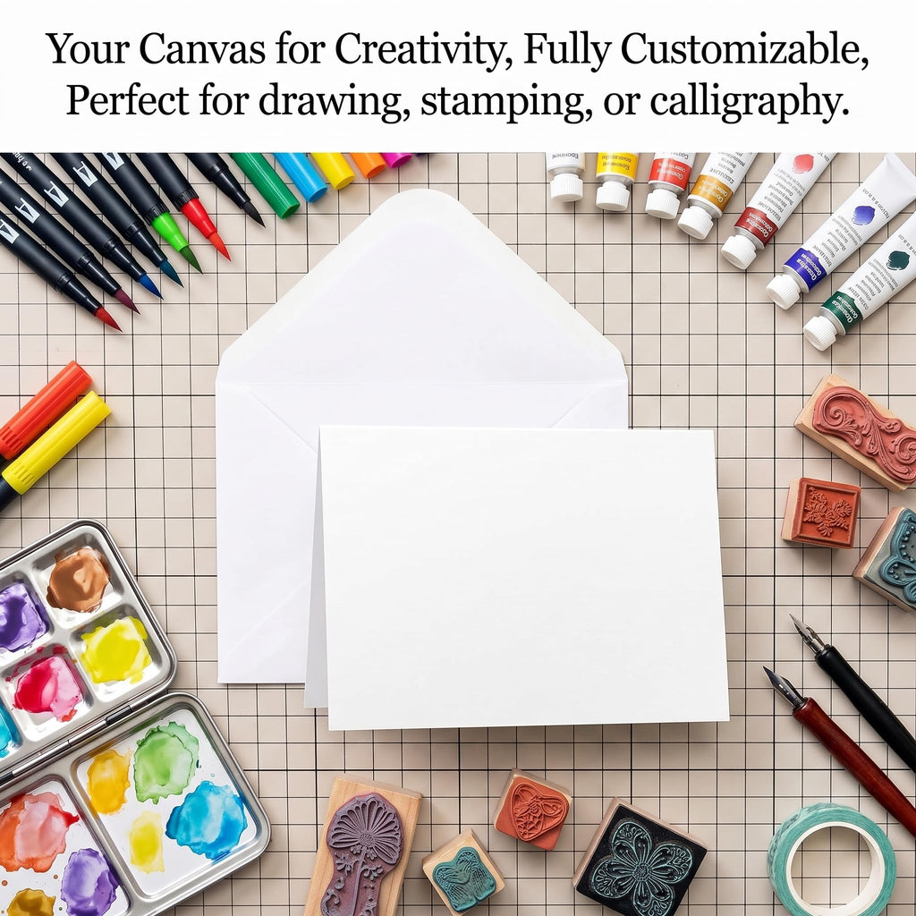 Blank white cards and envelopes, your canvas for creativity. 100% Authentic, available at Curat Cart in India.