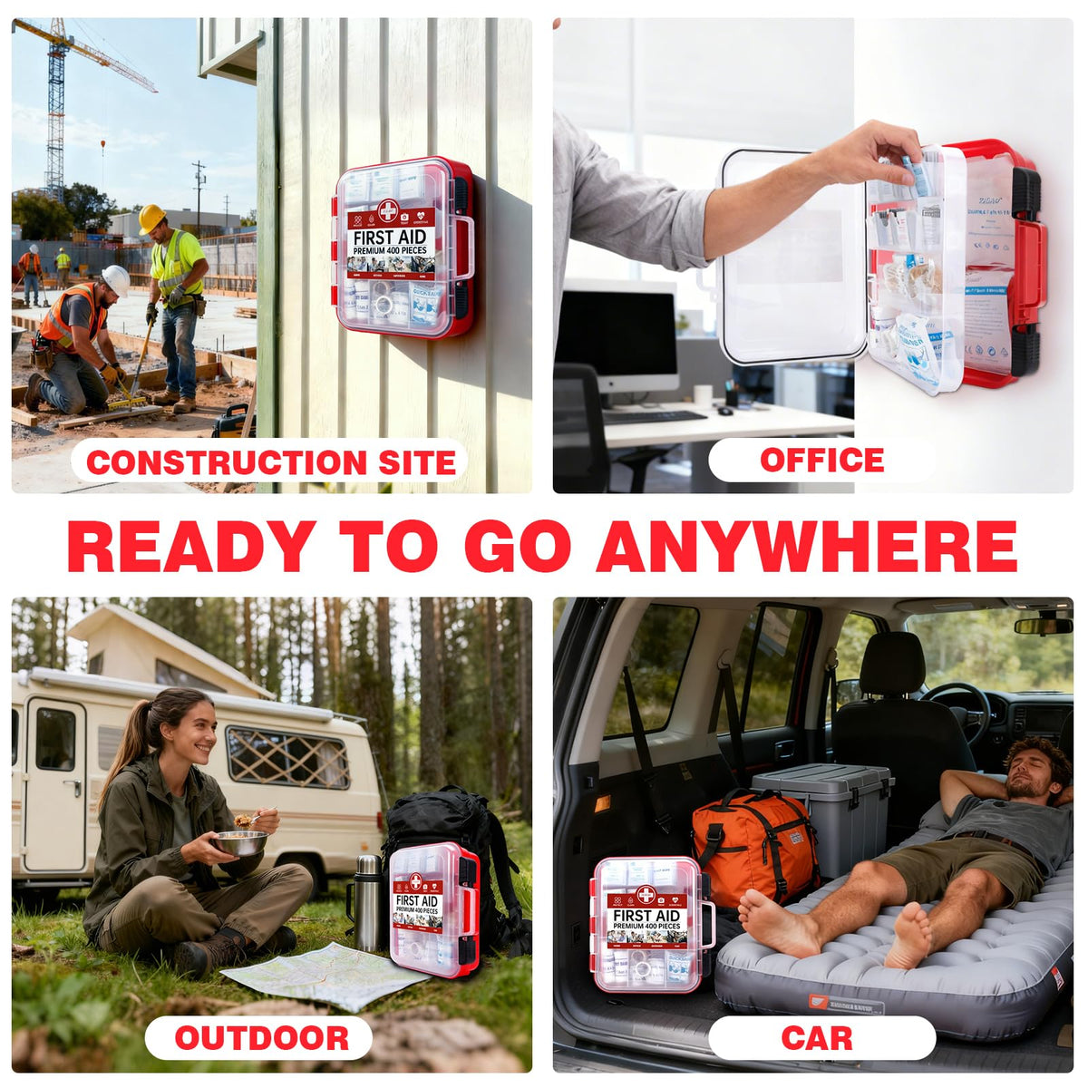 All-Purpose First Aid Kit suitable for construction, office, outdoor, and car use. 100% Authentic, available at Curat Cart in India.
