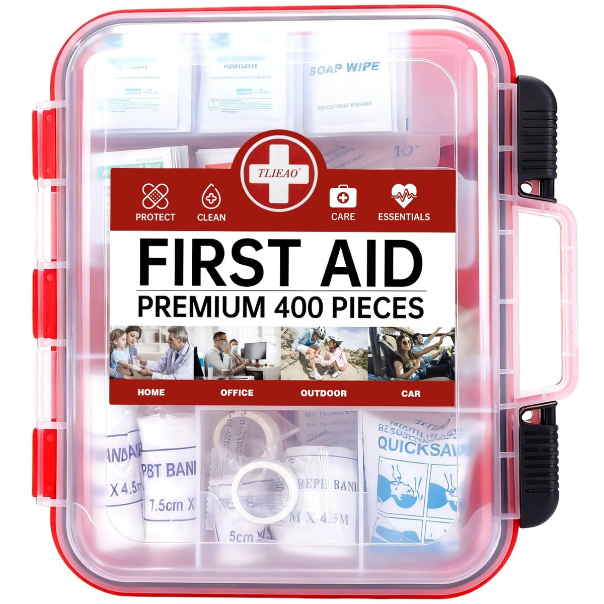 Premium imported all-purpose first aid kit with 400 pieces, ideal for home, office, and outdoor use. Available at Curat Cart.