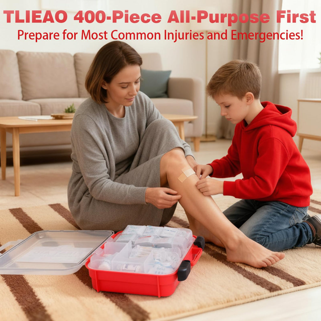 Premium imported TLIEAO 400-Piece All-Purpose First Aid Kit for common injuries and emergencies, available at Curat Cart.