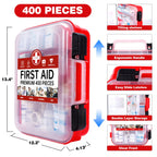 Comprehensive All-Purpose First Aid Kit with 400 pieces in official packaging, perfect for home and outdoor use. Available at Curat Cart.