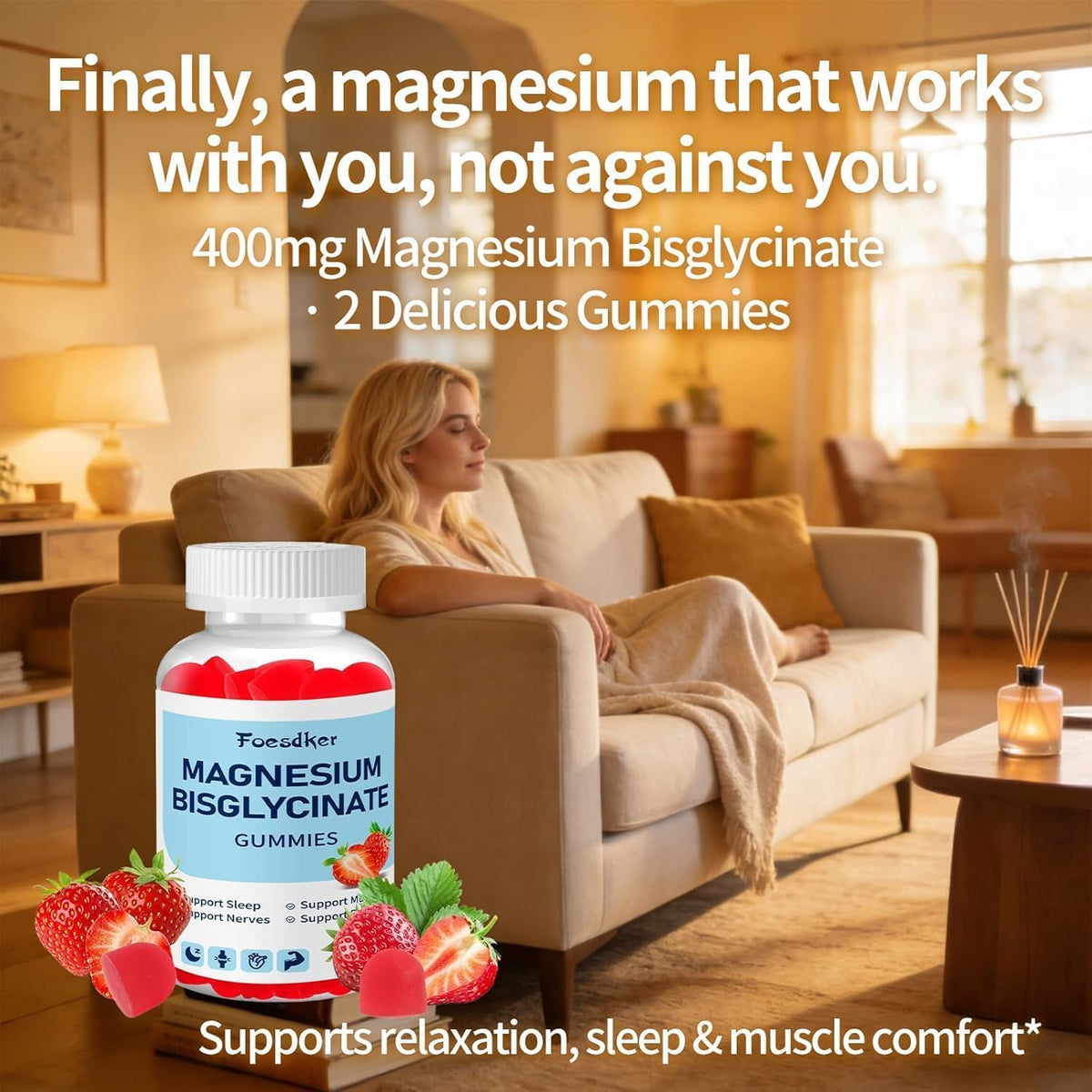 Discover 400mg Magnesium Bisglycinate Gummies, 100% Authentic and available in India at Curat Cart. Supports relaxation and sleep.