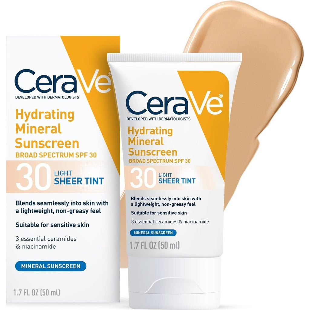 CeraVe Tinted Sunscreen for Face, Mineral SPF 30 Moisturizer, Medium, 1.7oz | Skin Care, Face Sunscreen, Hyaluronic Acid, Zinc Oxide, Titanium Dioxide, Sheer Tint, Healthy Glow, Blends Seamlessly