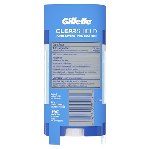 Buy now Gillette Antiperspirant and Deodorant for Men, 72hr Sweat & Odor Protection, Long Lasting Freshness, Anti-White Mark Technology, Clear Gel, Arctic Ice Scent, 3.8 oz (Pack of 3) at indiglob india