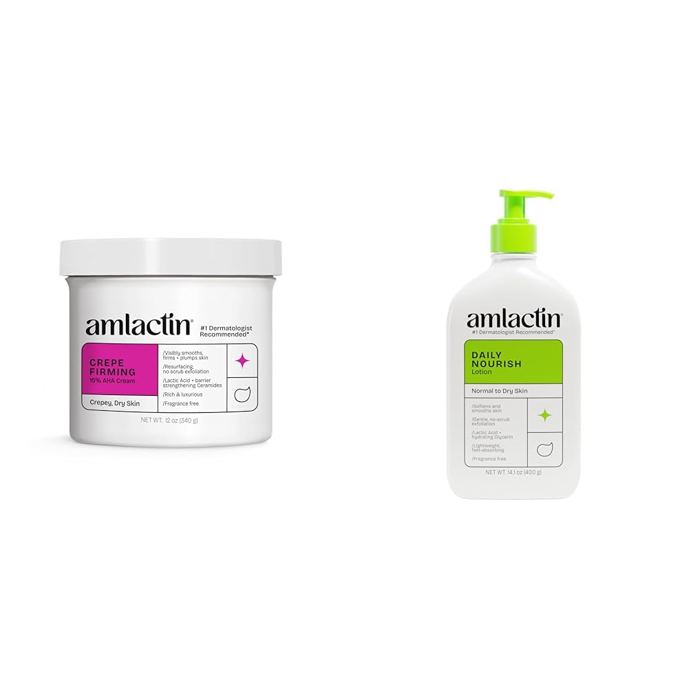 AmLactin Crepe Firming 12 oz Cream & Intensive Healing 7.9 oz Lotion Bundle - Exfoliator and Moisturizer