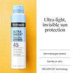 Buy now Neutrogena Ultra Sheer Body Mist Sunscreen Spray, Broad Spectrum SPF 45, Lightweight Spray Sunscreen, Non-Greasy & Water Resistant, Oil-Free & Non-Comedogenic UVA/UVB, 5 oz Pack of 3 at indiglob india