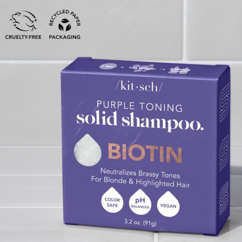 Buy now Kitsch Toning Purple Shampoo For Blondes & Color Treated Hair - Shampoo Bar For Women and Men - Biotin Shampoo for Strengthening & Neutralizing Brassy Tones - Vegan, Silicone & Sulfate Free - 3.2 oz at indiglob india