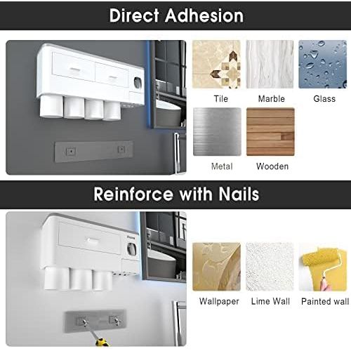 Buy now iHave Toothbrush Holders for Bathrooms, 4 Cups Toothbrush Holder Wall Mounted with Toothpaste Dispenser - Large Capacity Tray, 2 Cosmetic Drawer - Bathroom Organizer & Bathroom Accessories Set at indiglob india
