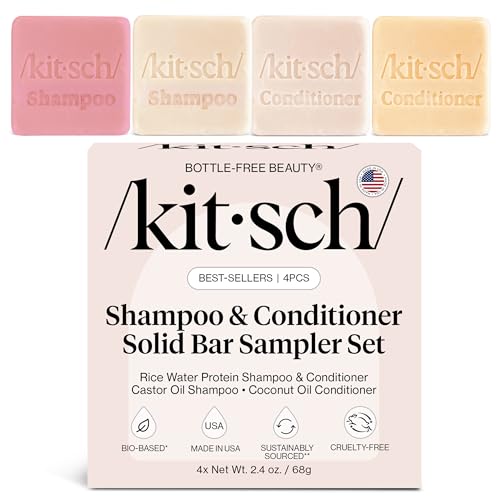 Buy now Kitsch Shampoo and Conditioner Set - 4pc Sampler Bars with Rice Water Shampoo and Conditioner, Castor Oil Shampoo & Coconut Oil Conditioner - Bottle-Free Beauty for Hair Growth, Repair & Moisture at indiglob india