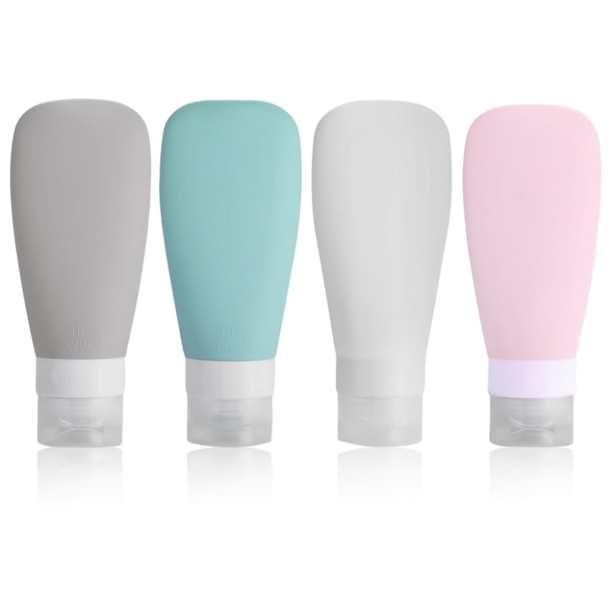 Buy now Silicone Travel Bottles, Leak Proof Squeezable Refillable Travel Accessories Toiletries Containers Travel Size Cosmetic Tube for Shampoo Lotion Soap Liquids (2oz Grey/blue/white/green) 2 Ounces Grey blue white pink at indiglob india