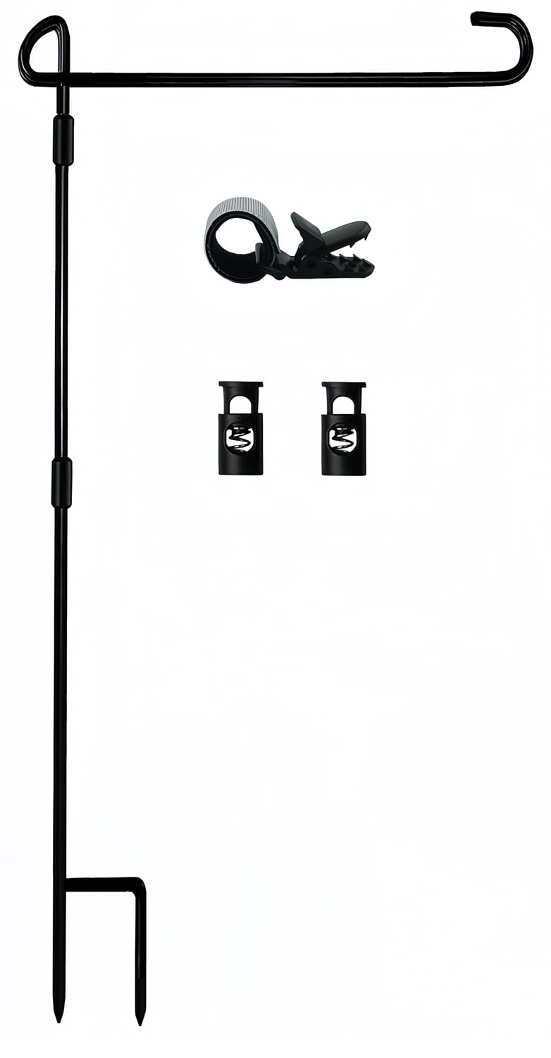 Garden Flag Stand Premium Garden Flag Pole Holder for All Seasons Yard Flags Metal Powder-Coated Weather-Proof Paint with 2 Stoppers and 1 Anti-Wind Clips