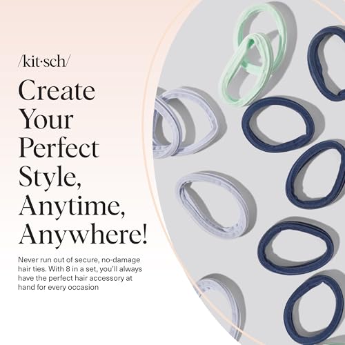 Buy now Kitsch Black Hair Ties No Damage - Strong, Stretchy Hair Bands | Soft Nylon Ponytail Holders, Snag-Free Rubber Bands, Perfect for Updos & Braids | Ideal Gifts for Women - Black, 6pcs at indiglob india
