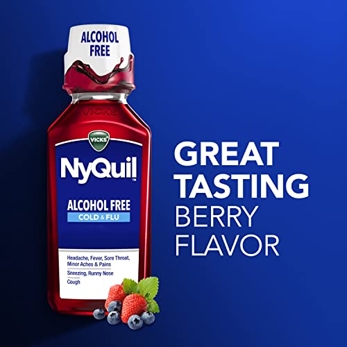 Buy now Vicks NyQuil, Alcohol Free, Cough, Cold & Flu Relief, Sore Throat, Fever & Congestion Relief, Berry, 12 Fl Oz at indiglob india