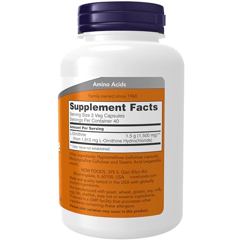 Buy now NOW Foods Supplements, L-Ornithine (L-Ornithine Hydrochloride) 500 mg, Amino Acid, 120 Veg Capsules at indiglob india