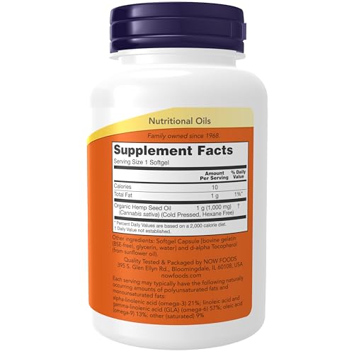 Buy now NOW Foods Supplements, Hemp Seed Oil 1,000 mg, Essential Fatty Acids, Nutritional Oil, 120 Softgels at indiglob india