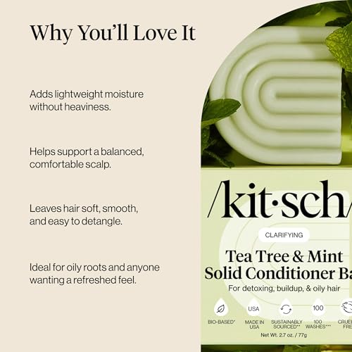 Buy now Kitsch Clarifying Tea Tree & Mint Conditioner Bar - Hair Conditioner for Scalp & Oil Control - Vegan Conditioner for Women and Men, Color-Safe, Sustainable Hair Care - Made in USA, 2.7 oz at indiglob india