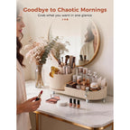 Premium imported Booklov rotating makeup organizer offers stylish storage for cosmetics, perfect for organized mornings.