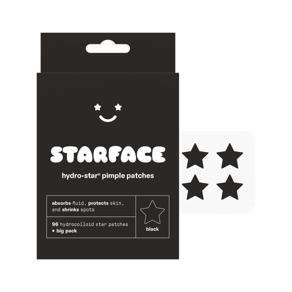 Buy now Starface Party Pack BIG PACK Hydro-Stars, Colorful Hydrocolloid Pimple Patches, Absorb Fluid and Reduce Redness, Cute Star Shape (96 Count) Regular Black Hydrocolloid Stars at indiglob india